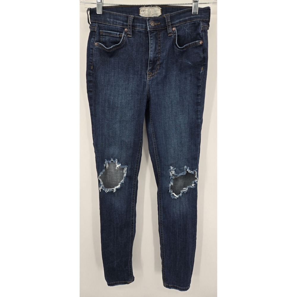 Free People Jeans Womens 27R Blue Denim Stretch Skinny Low Rise Distressed